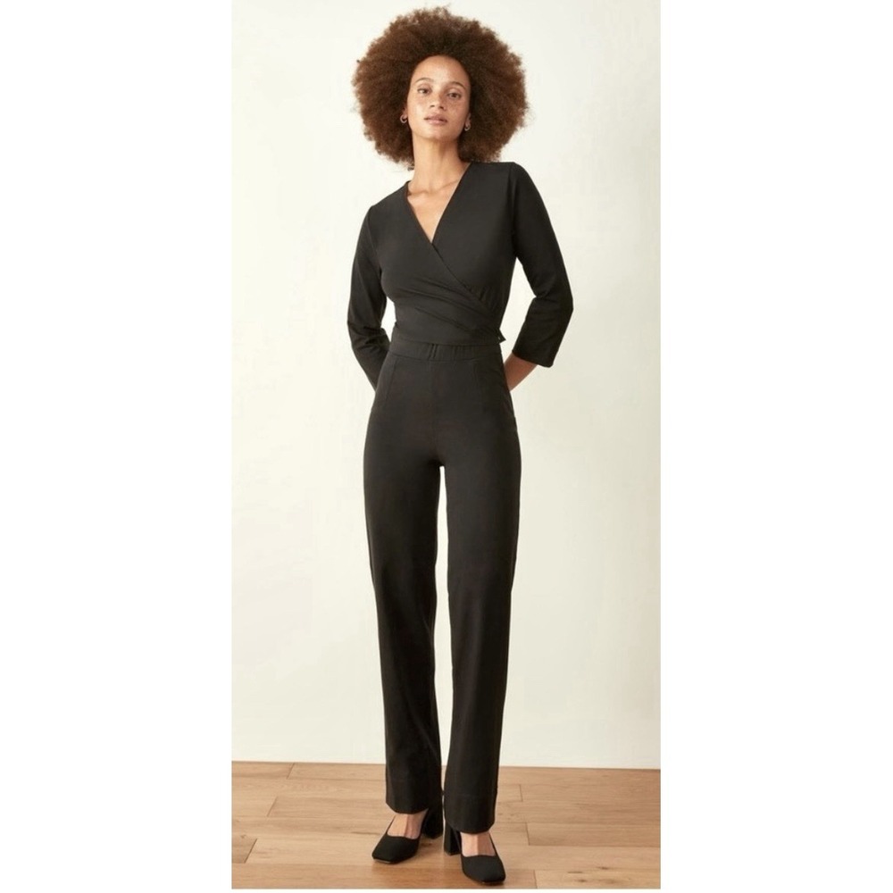 ADAY Destination Jumpsuit Wrap Top Black Slim Leg Stretch, XL
